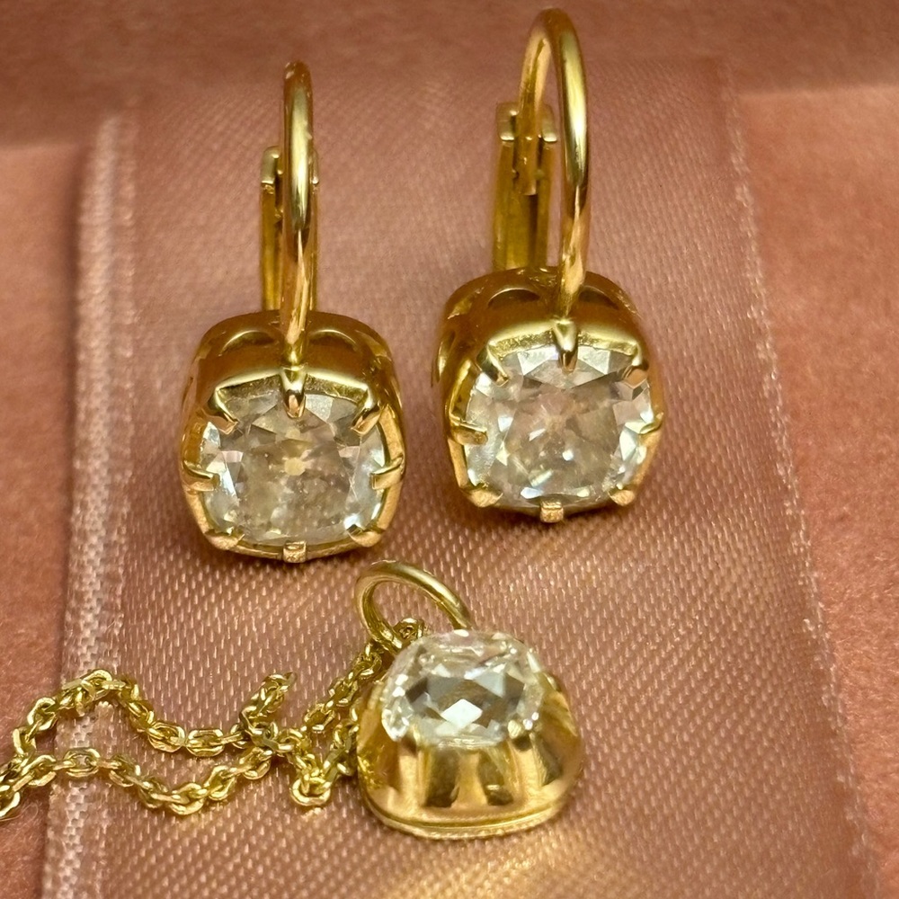 Antique old mine cut diamond collet setting necklace 14kt gold - Picture 2 of 8